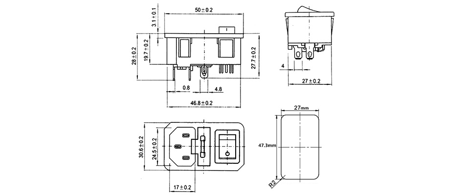 IEC C14 Plug with ON-OFF Toggle Switch and Fuse 250V 10A Black