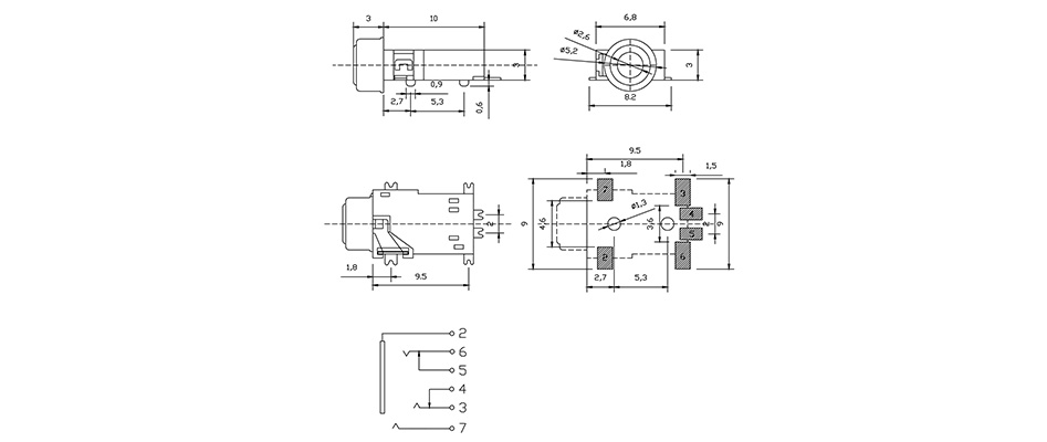 Embase Jack 2.5mm Femelle 4 Pôles Plaqué Or