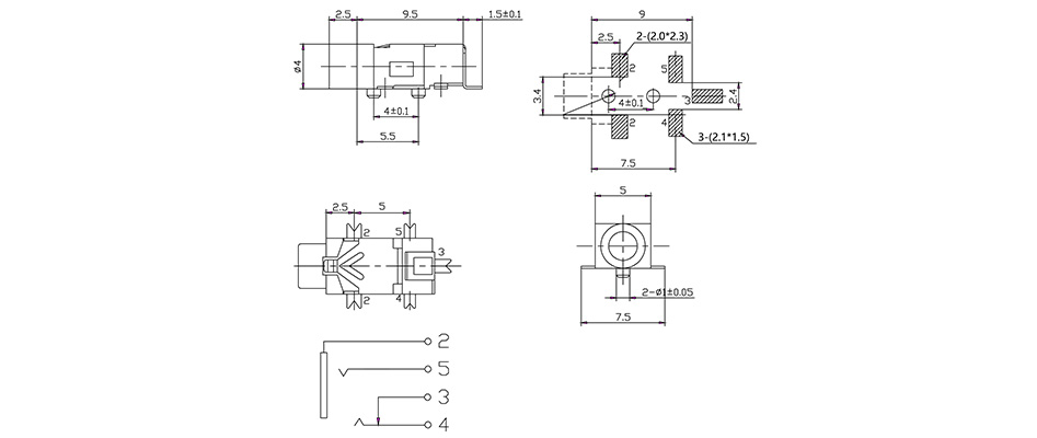 Female Jack 2.5mm Socket 3 Poles Gold Plated