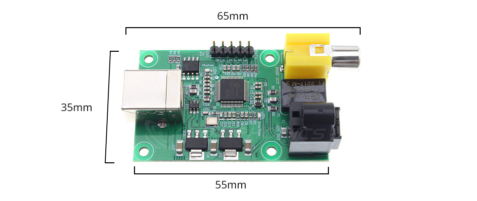 Interface Numérique I2S/USB vers SPDIF Coaxial/Toslink SA9123 24bit 192kHz