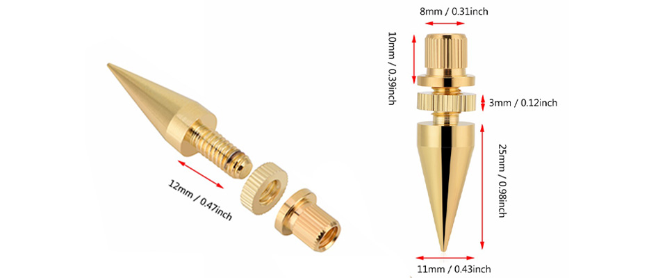 Pointes de Découplage M6 et contrepointes Or (Set x4)