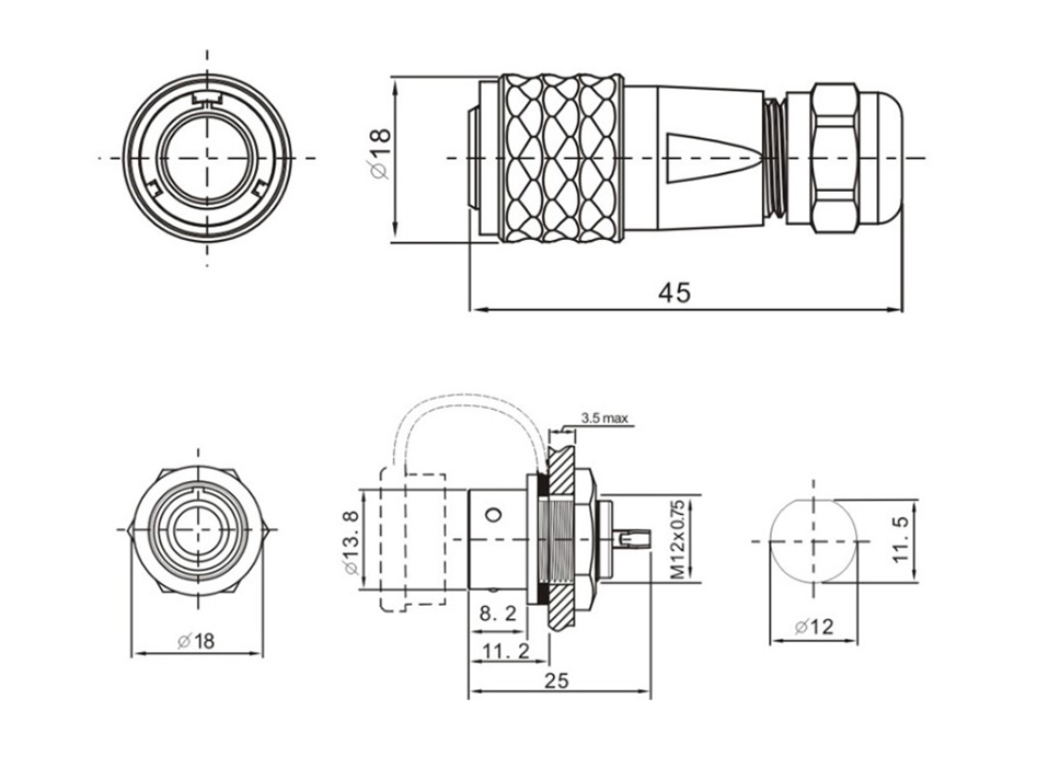 SF12 Connectors 3 Pole Male / Female Lockable Ø6mm