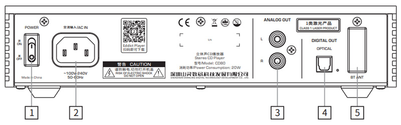 Shanling CA80 Amplificateur Class D Lecteur CD DAC ES9219MQ Bluetooth 5.0 100W 4 Ohm Noir