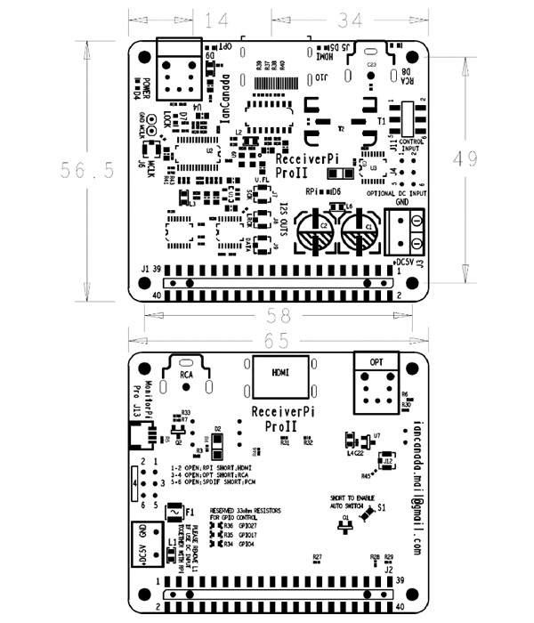 Ian Canada ReceiverPi Pro II Récepteur SPDIF / I2S pour DDC ou DAC Raspberry Pi