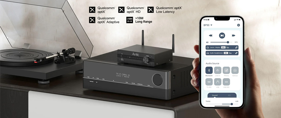 Arylic BP50 Préamplificateur DAC ES9023P Bluetooth 5.2 aptX HD aptX Adaptive 24bit 192kHz