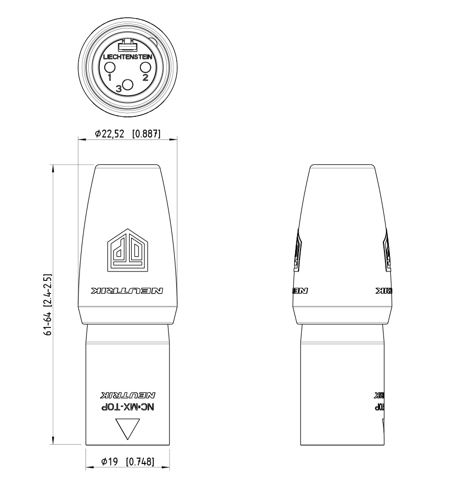 NEUTRIK NC3MX1-TOP Gold-plated XLR Male 3-Pole Connector Outdoor Compatible IP65 Ø8mm