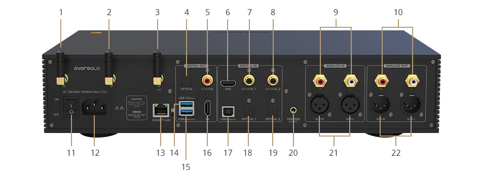 Eversolo DMP-A8: Rear view and connectors diagram