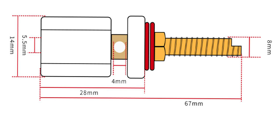 XANGSANE XS-6001AU LONG Borniers Haut-Parleur Cuivre Pur Plaqués Or (Set x4)