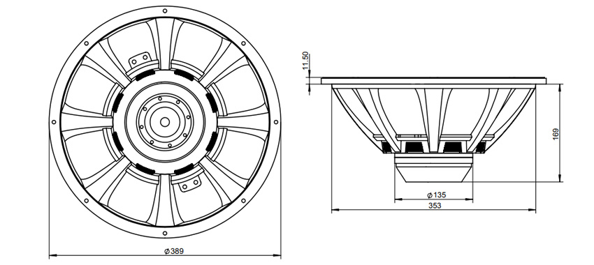 DAYTON AUDIO PRO 15 ODEUM Speaker Driver Woofer Midbass Paper 500W 8Ω 99dB 40Hz-4500Hz Ø30.5cm