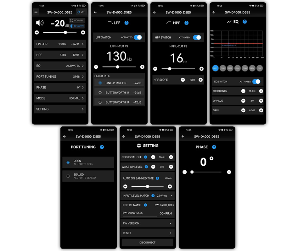 Tonewinner SW-D4000: Control app interface