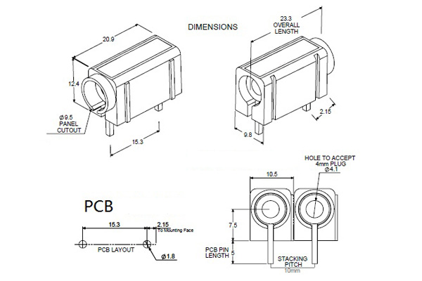 Embases PCB pour Fiches Banane Plaqué Argent 4mm (La paire)