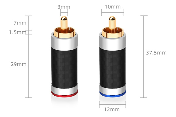 Photo des dimensions des connecteurs RCA ATAUDIO AT-FR008