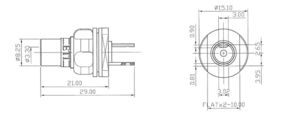 Diagram of ETI FS-08 RCA socket dimensions