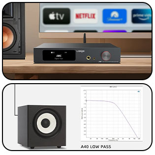 LOXJIE A40 subwoofer output and HDMI ARC port