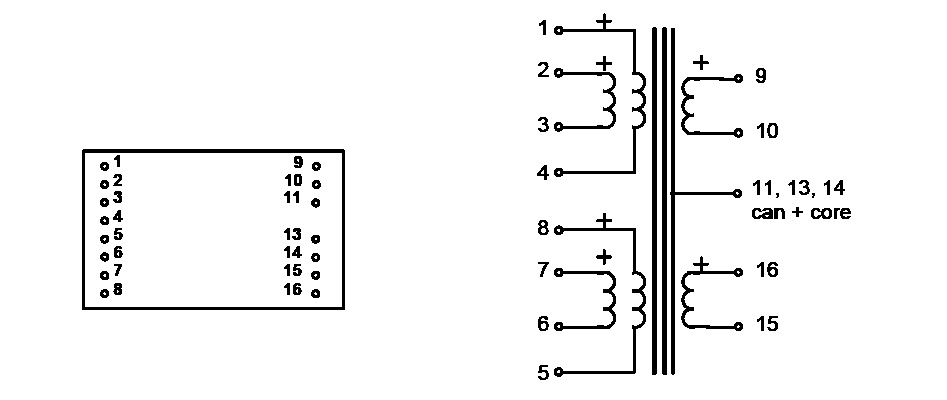 Schéma des pins du transformateur audio LUNDAHL LL1544A