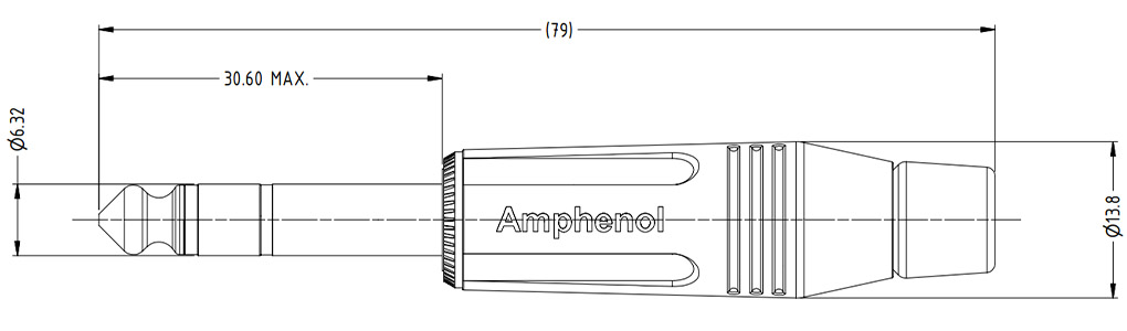 AMPHENOL ACPS-GN Male Stereo Jack 6.35mm Connector Ø7mm: dimensions