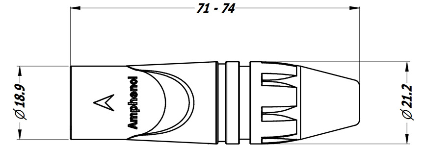 AMPHENOL AX3M Male 3 Poles XLR Connector Ø8mm : Dimensions