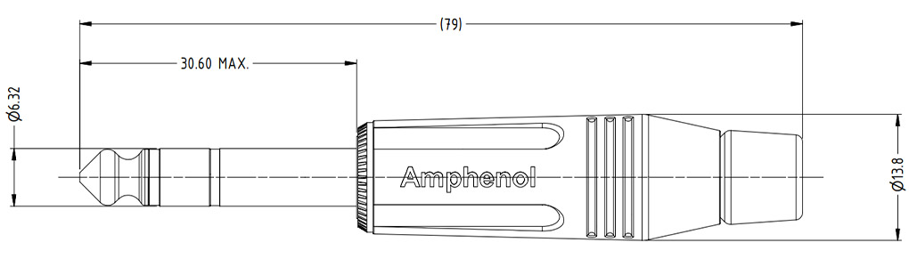 AMPHENOL ACPS-GN-AU Male Stereo Jack 6.35mm Connector Gold Plated Ø7mm: dimensions