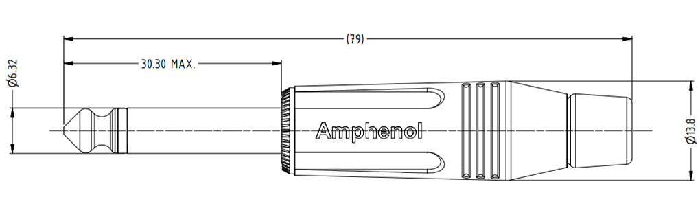AMPHENOL ACPM-GN-AU Connecteur Jack 6.35mm Mono Mâle Plaqué Or Ø7mm: dimensions