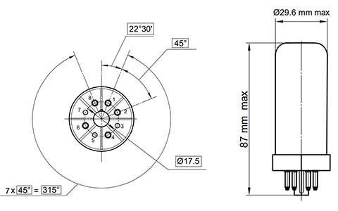 MULLARD GZ34 Rectifier Tube : Dimensions