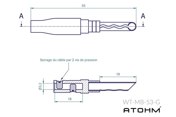 Dimensions de la fiche banane Atohm WT-MB53-G