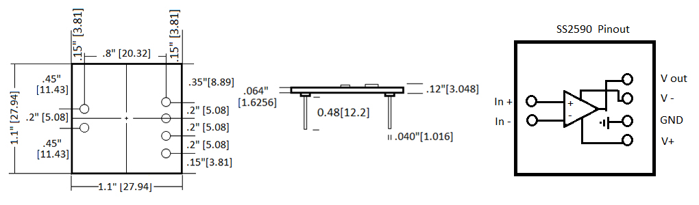 SPARKOS LABS SS2590 PRO Dual Discrete OPA : Dimensions and pinout