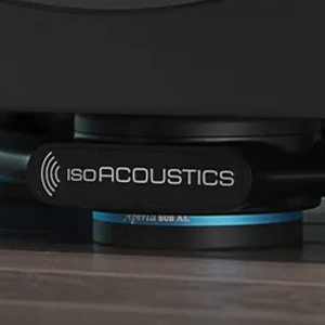 ISOACOUSTICS APERTA SUB XL Support de caisson de basses / Subwoofer 368x406x37mm 72kg Noir : Produit en utilisation vue de proche