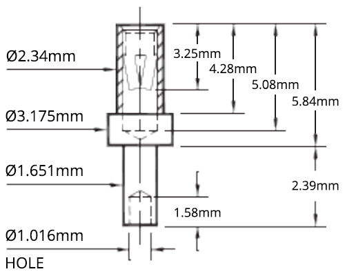 Female socket for Pin API-2520 Gold-plated: Dimensions diagram