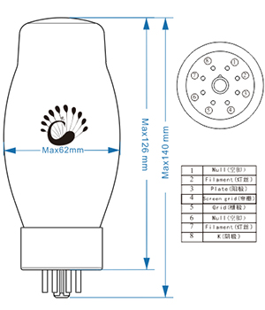 PSVANE ART KT150 Power Tube Tetrode High Quality : Dimensions