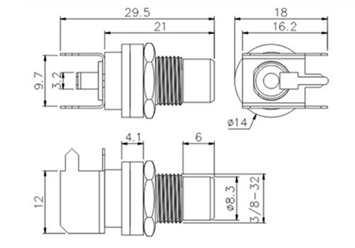 RCA socket dimensions