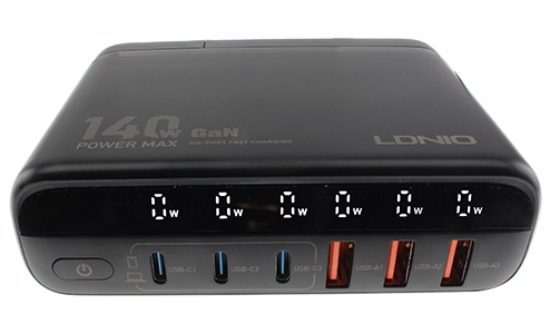 LDNIO Adaptateur Secteur GaN USB-C USB-A PD 5V / 9V / 12V / 15V / 20V 140W : Vue de face