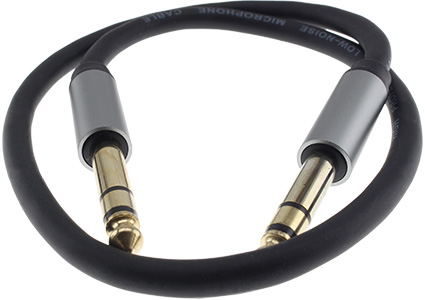 Male Jack 6.35mm to Male Jack 6.35mm Stereo Cable Shielded Gold Plated 0.5m : Front view