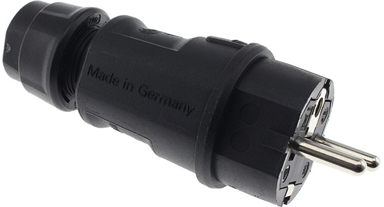 Schuko Connector E/F type 16A IP54 Ø12.5mm Black : 3/4 view