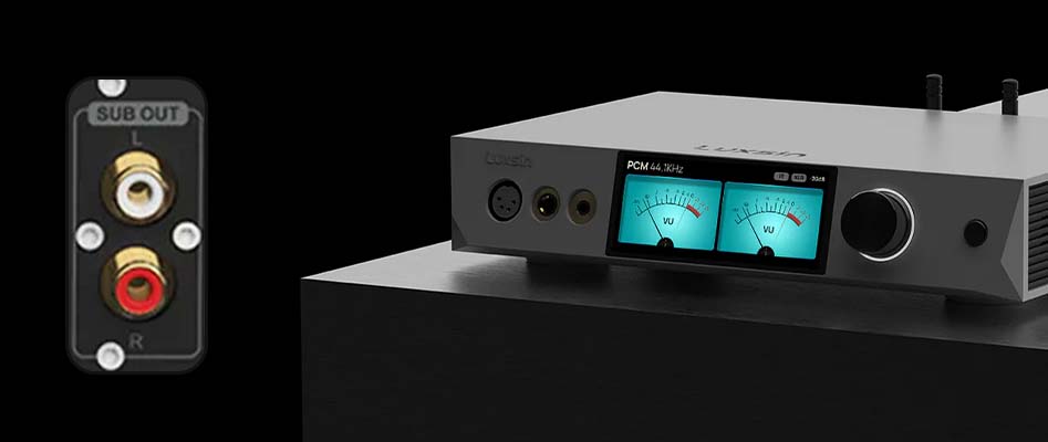 Photo du Luxsin X9 et de sa sortie subwoofer
