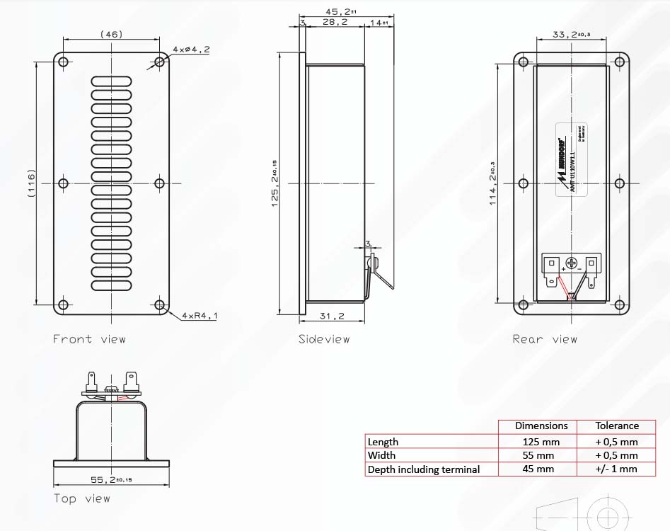 Dimension du tweeter MUNDORF AMT U110W1.1