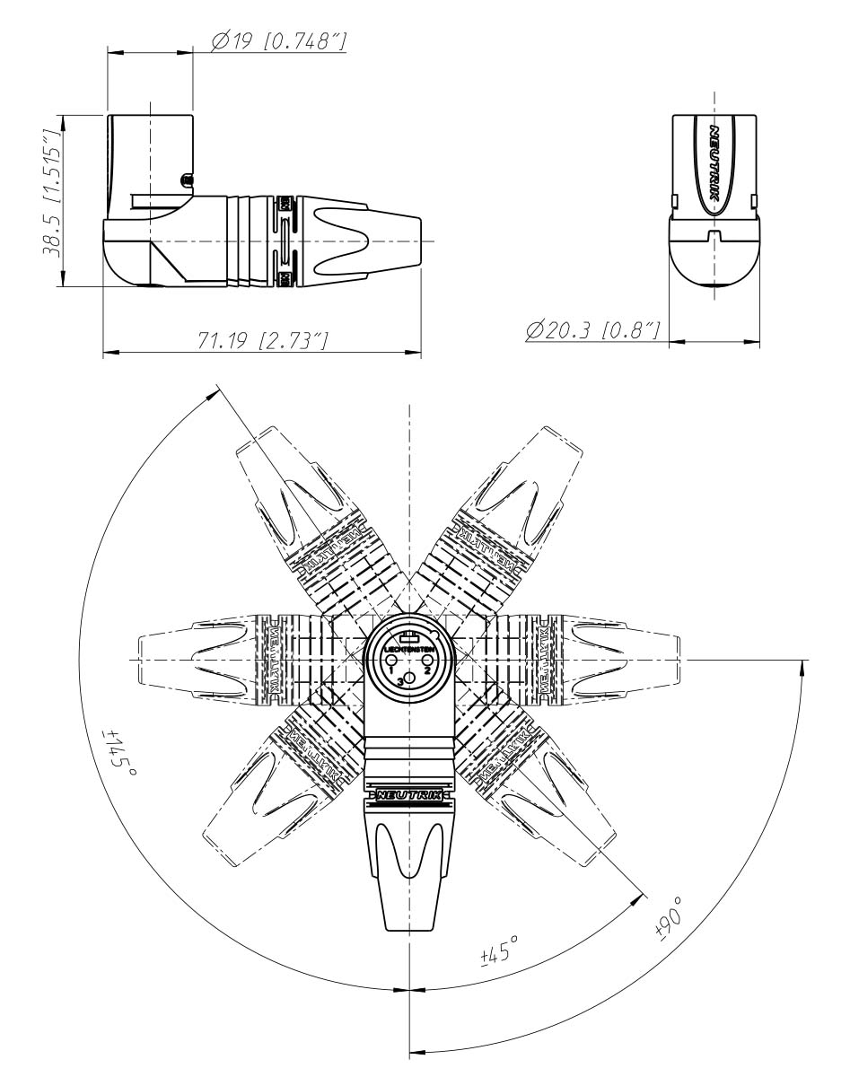 Dimensions of the NEUTRIK NC3MRX-B