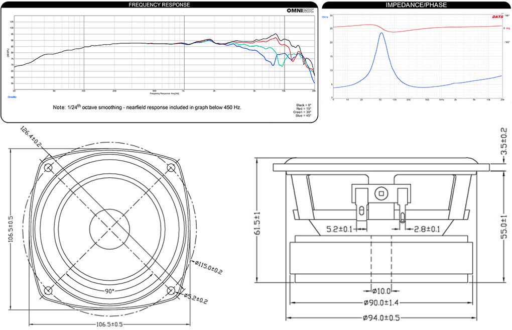 Dayton Audio CF120-4: Curves and dimensions