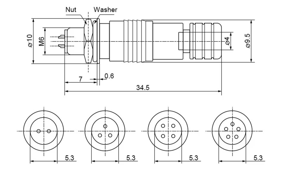 Dimensions Mini Connecteur Aviation XS6-2P