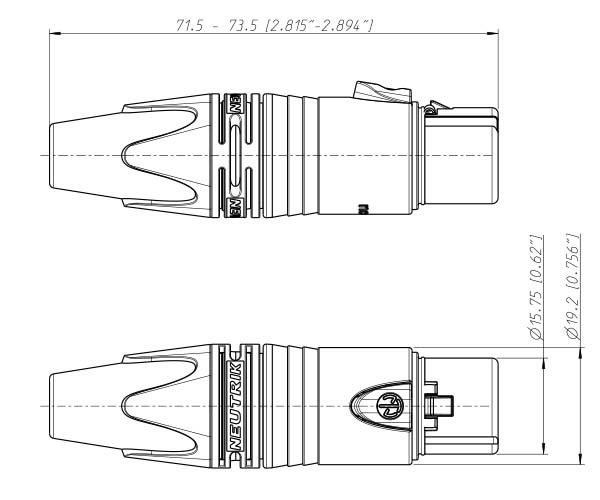 Dimensions of the NEUTRIK NC4FXX-BAG