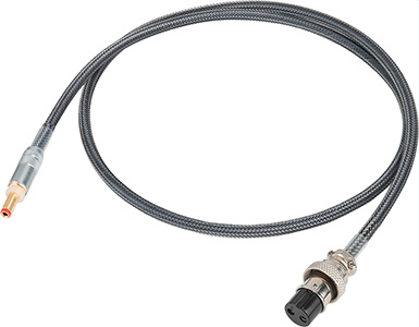 Photo of a Premium Series power cable with a Aviation 2-Pin and Jack DC 5.5/2.5mm connector