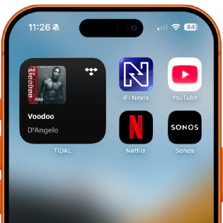 Image repr&eacute;sentant un smartphone avec l'application iFi Nexis permettant de manipuler le iDSD GR 2