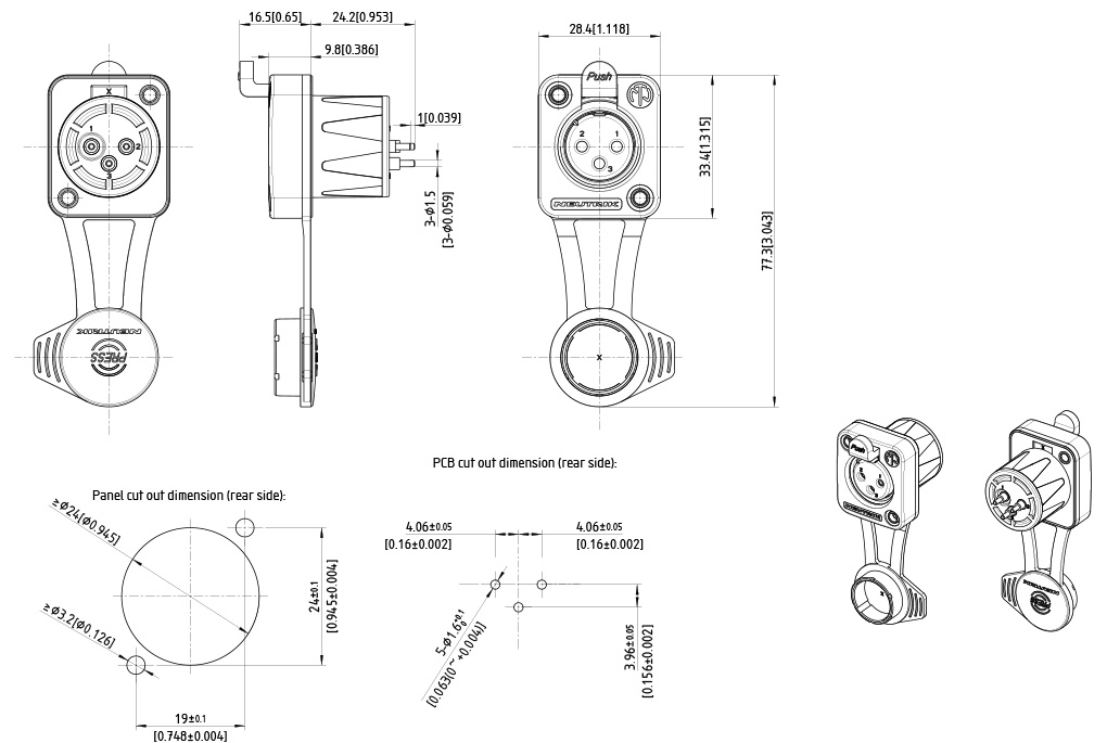 Diagram showing the structure of the Neutrik NC3FD-TOP