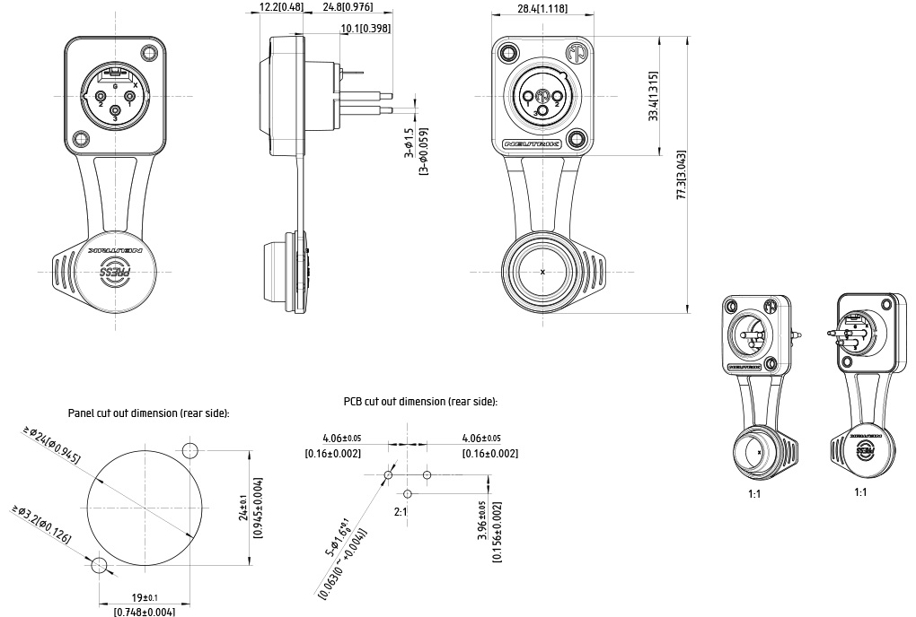 Sch&eacute;ma repr&eacute;sentant la structure des Neutrik NC3MD-TOP