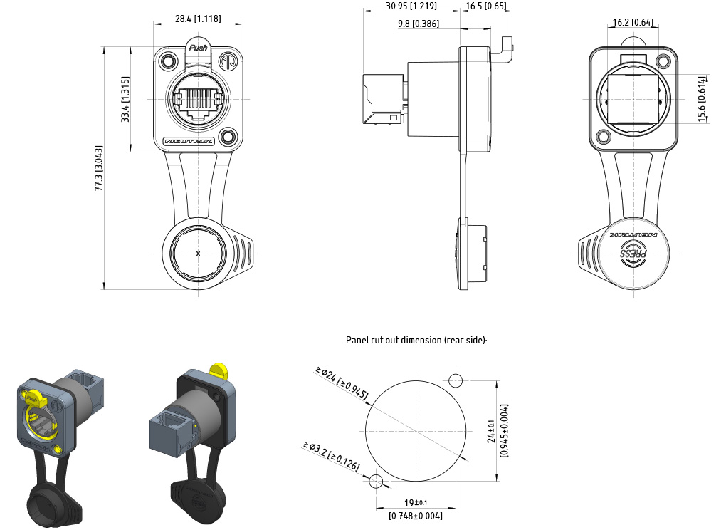 Schéma représentant la structure des Neutrik NE8FDPU-1-TOP