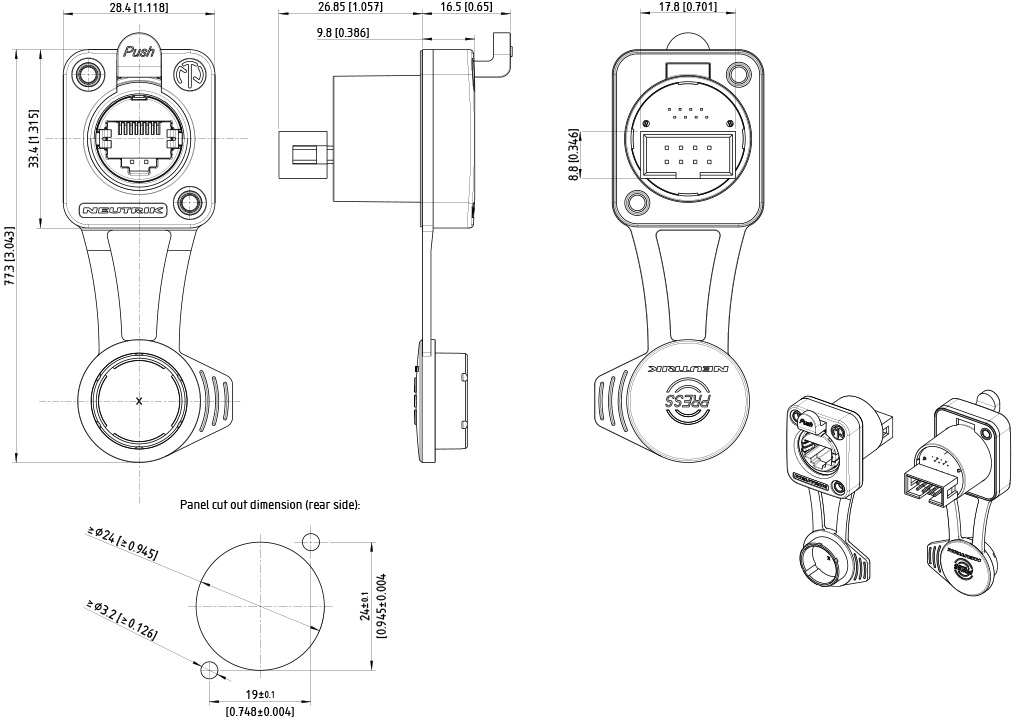 Schéma représentant la structure des Neutrik NE8FDIS-1-TOP