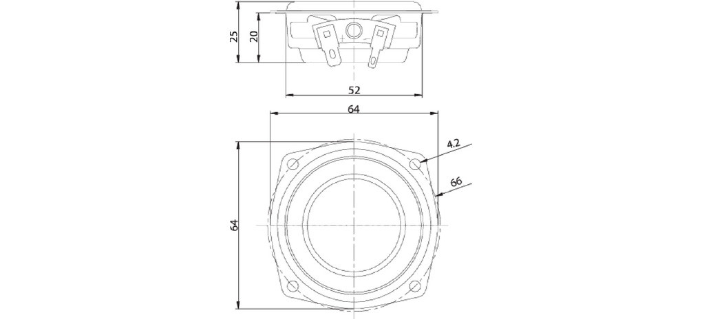 Dimensional drawing of the Dayton Audio ND65-PR