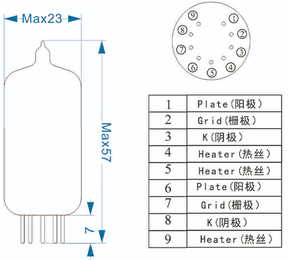 PSVANE 12AX7-Z : Dimensions