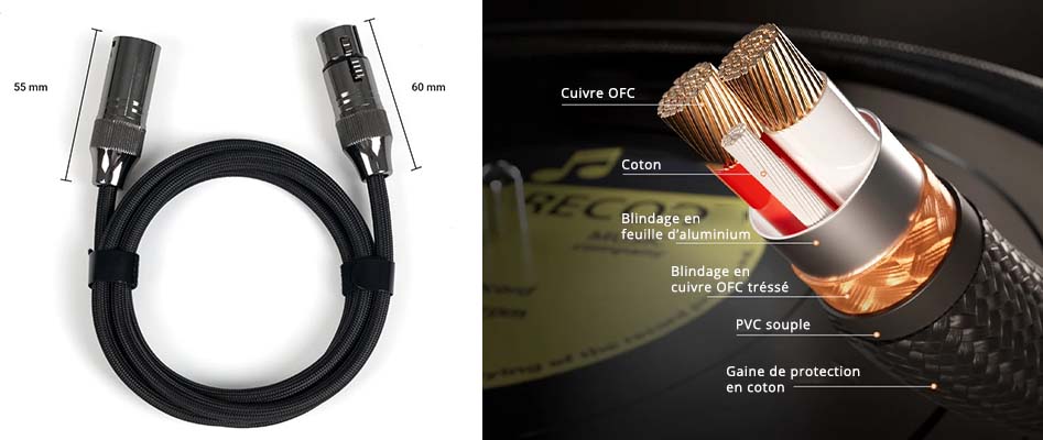 Dimensions et structure du Câble de Modulation Symétrique XLR Fosi Audio