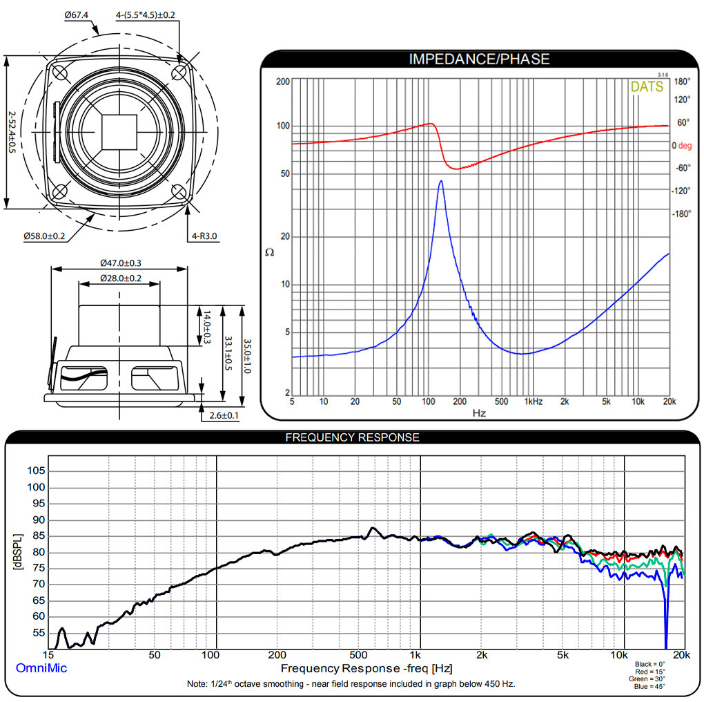 DAYTON AUDIO CE53N-4: Dimensions and measurements