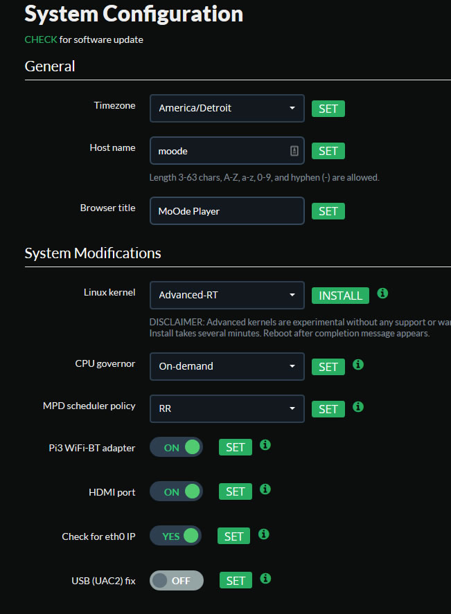 Moode configuration